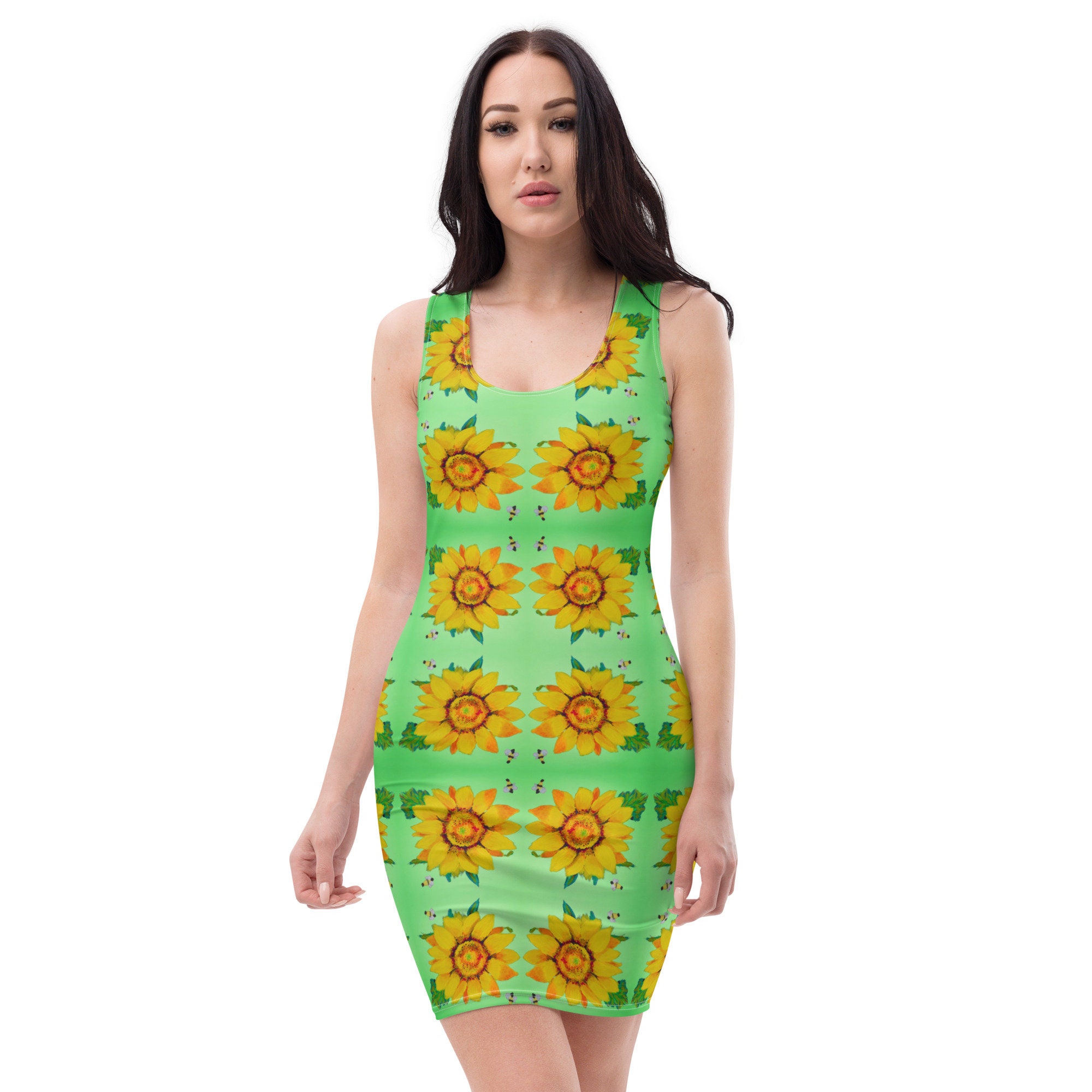 blue dress for baby girl Sunflower Polygonal Pattern Print Sleeveless Bodycon Dress