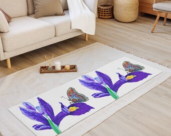 Monarch on Iris Meditation Yoga Mat, Home Gym Equipment, Botanical Non-Slip Pilates Accessories