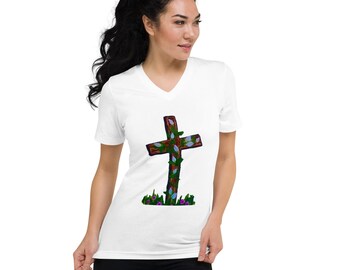 Påsk Unisex T-shirt, Kaninälskare Gåva, Vårkläder, Estetisk T-shirt, Högtidskläder, Vit Skjorta, Svarta T-shirts Kortärmad V-ringad T-shirt