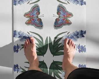 Floral Meditation Yoga Mat, 4mm Thick Non-Slip Pilates Accessories, Botanical Home Gym Equipment