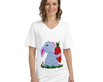 Påskhare Unisex V-ringad T-shirt - Vårfestlig T-shirt, Rolig Julmode, Äggjaktströja