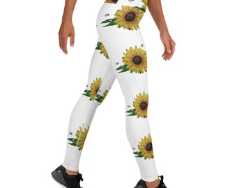 Daisy Floral Yoga Leggings: Colorful Botanical Print, Active Wear