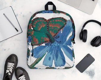 Back to School Backpack for Women - Nature Lover's Floral Print Bag, Botanical College or Work Bag, Butterfly Lovers Country Diaper Bag