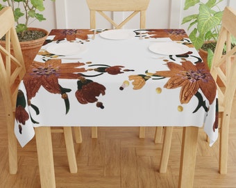 Shimmering Gold Floral Tablecloth, Festive Patterned Wedding Tablecloth, Square Holiday Tablecloth