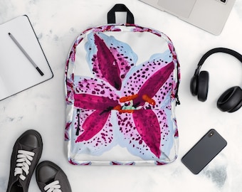 Tiger lily backpack,back to school,college backpack,hiking backpack,botanical backpack,womens diaper bag,country backpack,cute backpack