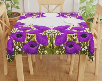 Mantel decorativo de amapolas moradas, lanzamiento de mesa festivo al aire libre, mantel de juego colorido