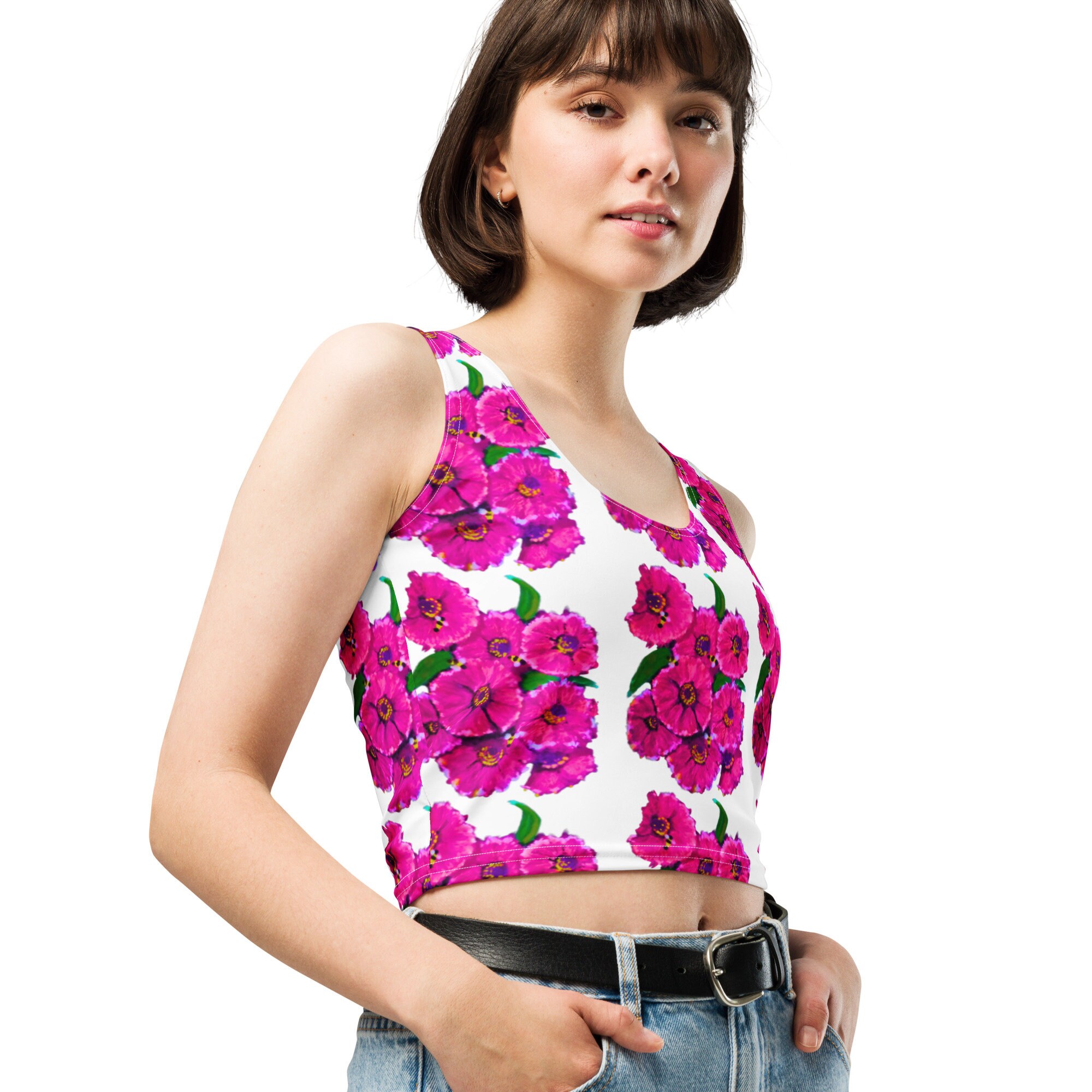 花柄ヨガクロップトップ：ピンクのアクティブウェア、手縫い - Etsy 日本