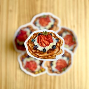 Pancake Sticker with Strawberries, Blueberries | Cute Breakfast Food Vinyl Sticker | Waterproof Aesthetic Decal for Laptop, Water Bottle