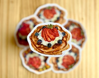 Pegatina de panqueque, fresas y arándanos, vinilo impermeable