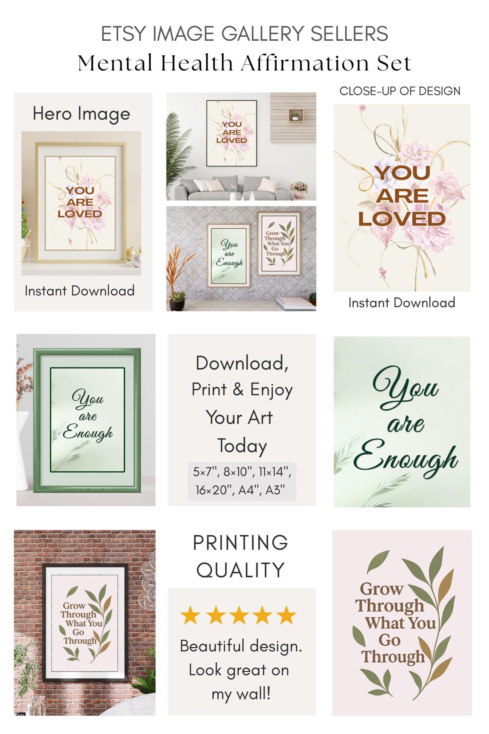 Mental Health Affirmations Set| Instant Download | Self-love Prints ...