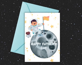 Moon Landing Happy Fathers Day Card from Son 1st Happy Father's Day Card from Kids for Dad's First Fathers Day Space Moon Walking Card