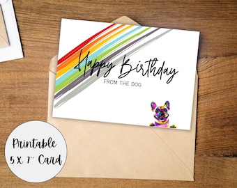 Rainbow Birthday Party Card from the dog Printable 5x7'' Digital Download