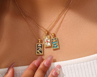Gold Custom Tarot Card Necklace | Celestial Charm Pendant, Spiritual Gift