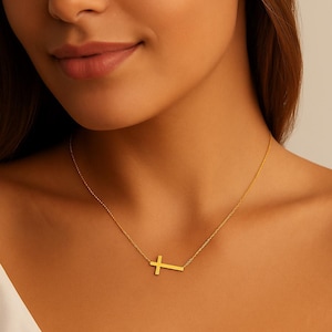 Gold Sideways Cross Necklace | Dainty Gold Necklace | Minimalist Sideways Cross Pendant | Gift for her | Christian Gift | Daughter Gift