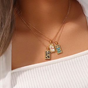 Colar de Cartas de Tarô Celestial de Ouro 18k |Os Amantes |A Imperatriz |O Sol |A Estrela |Roda da Fortuna |Pingente de Charme de Tarô Delicado|Presente de Amigo