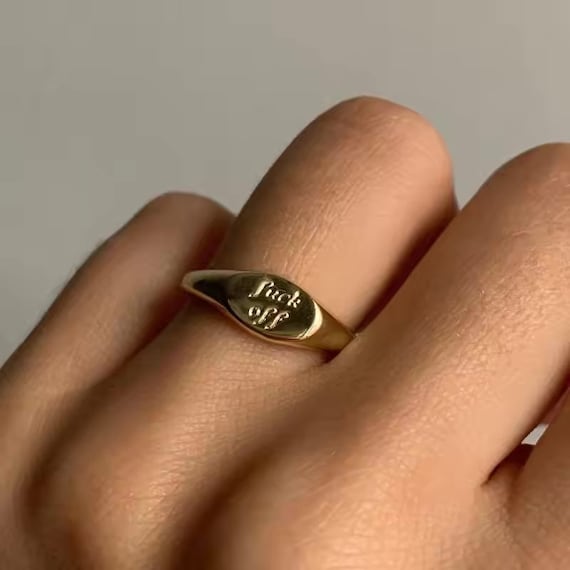 Gold Oval Fuck off Signet Ring | 18k Gold Engraved Ring |gold