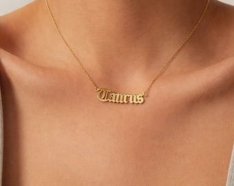 18k Gold Personalized Star Sign Necklace | Astrology Zodiac Name