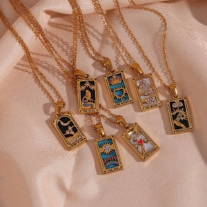 18k gouden hemelse tarotkaartketting | De geliefden | De keizerin | De zon | De ster | Rad van fortuin | Sierlijke tarotbedelhanger| Cadeau vriend