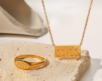 Collar con número de ángel 11:11 en oro / Colgante con número de ángel 1111 en oro de 18 k / Pide un deseo / Número de la suerte / Regalo espiritual / Regalo de amistad