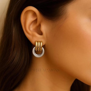Minimalist Mixed Metal Knot Earrings  | Chunky Gold Silver Hoop Earrings | Interlocking Hoop Earrings | Quiet Luxury | Girlfriend Gift |