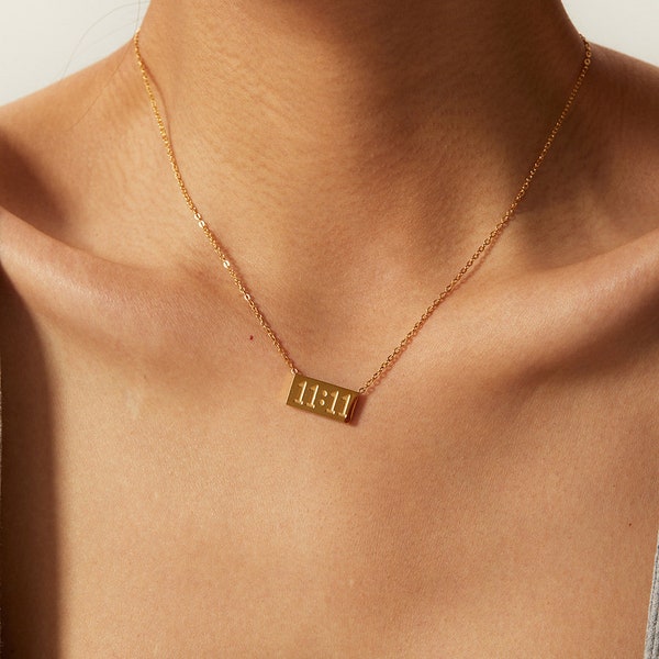Gold Angel Number 11:11 Necklace | 18k Gold 1111 Angel Number Pendant | Make A Wish | Lucky Number | Gift for Her | Best Friend Gift