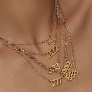 Gold Angel Number Necklace | Personalized Angel Number Pendant |Lucky  Necklace|111, 222, 333, 444, 555, 777, 888, 999|Gifts for Girlfriend