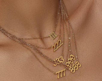 Gouden cijferketting | Gepersonaliseerde hanger met nummer | Geluksketting|111, 222, 333, 444, 555, 777, 888, 999| Cadeaus voor vriendin
