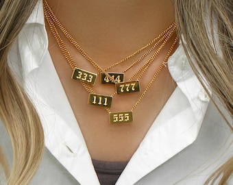 18k gouden ketting 333 engelennummers | 333 geluksgetalhanger | Ketting met gegraveerde goudstaaf | Spiritueel cadeau | Cadeau voor beste vriend|Verjaardagscadeau