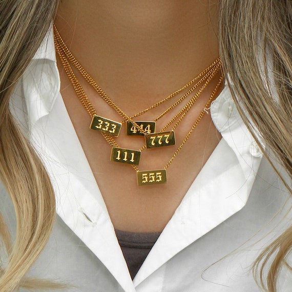 18k Gold 333 Angel Number Necklace | 333 Lucky Number Pendant | Engraved Gold Bar Necklace | Spiritual Gift | Best Friend Gift|Birthday Gift