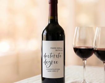Etiqueta de vino personalizada para regalo de doctorado, felicitación por graduación de doctorado