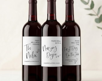 Nurse Gift Bundle Personalized Wine Label Set, NCLEX Nursing Degree First Day on the Job