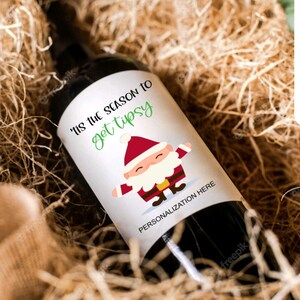 Etiquette de vin de Noël C'est la saison de l'ivresse Etiquette de vin amusante Père Noël secret Fête des Fêtes Le meilleur cadeau de tous les temps Sticker festif Joyeux Noël