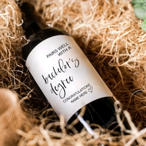 Cadeau de remise des diplômes, Étiquette de vin de licence, Cadeau pour elle, Cadeau pour lui, Se marie bien avec, Cadeau de remise des diplômes personnalisé, Vin de félicitations