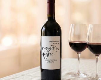 Master's Degree Gift Personalized Wine Label, Graduate School Graduation Congratulations Gift