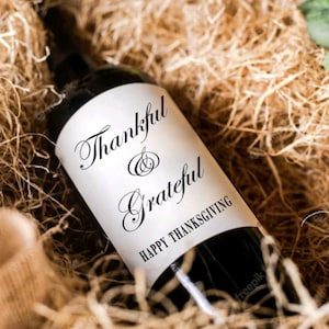 Etiquette de vin de Thanksgiving Etiquette de vin reconnaissante Décoration de table Cadeau d'hôtesse Vin de fête des amis Etiquette de vin de vacances Peut être personnalisée