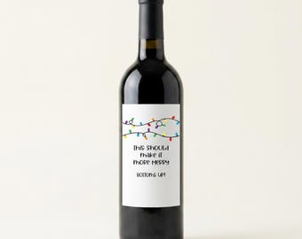 Funny Christmas Wine Bottle Label,  Secret Santa Holiday party, Festive sticker