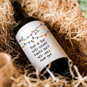 Etiquette de vin de Noël Etiquette de vin amusante Secret Père Noël Fête de Noël Meilleur cadeau de tous les temps Sticker festif Joyeux Noël Message personnalisé Collaborateur