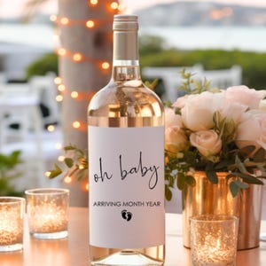 Étiquette pour bébé Oh bébé, étiquette de vin annonce de grossesse, autocollant de vin nouveau bébé, grossesse personnalisée, révélation de bébé, annonce de grossesse, étiquette minimaliste