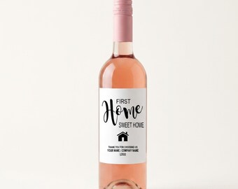 First Home Sweet Home Wine Label | Custom Realtor Closing Gift | Personalized Business Logo Wine Label