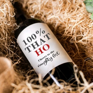 Étiquette de vin de Noël 100 % que ho Sticker vin drôle Décoration de fête Vin joyeux Noël cadeau personnalisé Sticker vacances cadeau voisin