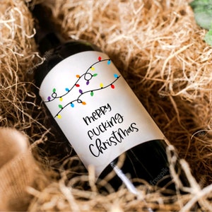 Étiquette de vin de Noël Merry f*cking xmas Sticker drôle Décoration de fête Fête des Fêtes Message personnalisé Cadeau collègue Cadeau hôtesse Sticker vin