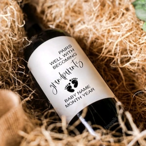 Faire-part de bébé et étiquettes de vin Se marient bien avec les futurs grands-parents Révélation de bébé Cadeau pour les parents Étiquette de vin de grossesse personnalisée