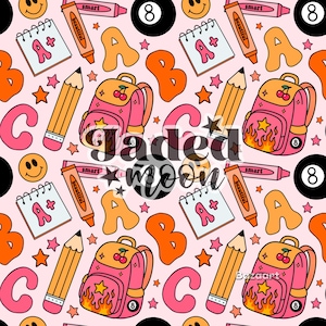 Girly Pink Back To School BTS Retro Preppy Smiley Backpack Teacher Cute Seamless Pattern || Seamless File || Digital Paper
