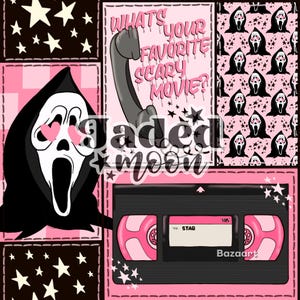 Pink Spooky Halloween Scary Movie Patchwork Seamless File || Custom Fabric Printing || Digital Download