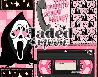 Pink Spooky Halloween Scary Movie Patchwork Seamless File || Custom Fabric Printing || Digital Download