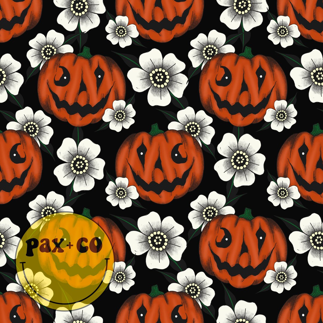 Floral Pumpkin Fall Halloween Seamless File || Custom Fabric Printing ...