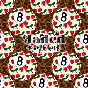 Cherry Heart Leopard 8Ball Western Retro Preppy Boujee Seamless File || Custom Fabric Printing || Digital Download