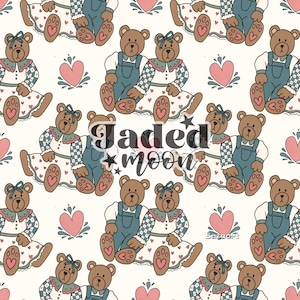 Cottagecore Vintage Grandma Bears Seamless File || Custom Fabric Printing || Digital Download