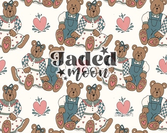 Cottagecore Vintage Grandma Bears Seamless File || Custom Fabric Printing || Digital Download