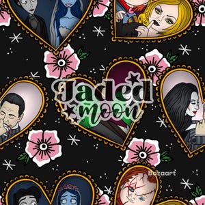 Parejas de Halloween con diseños de terror sin costuras // Impresión en tela personalizada // Descarga digital